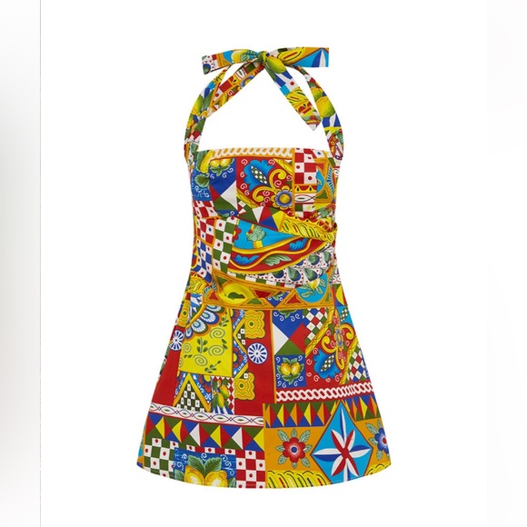 Colorful Patchwork Halter Midi Dress - Picture 1 of 11